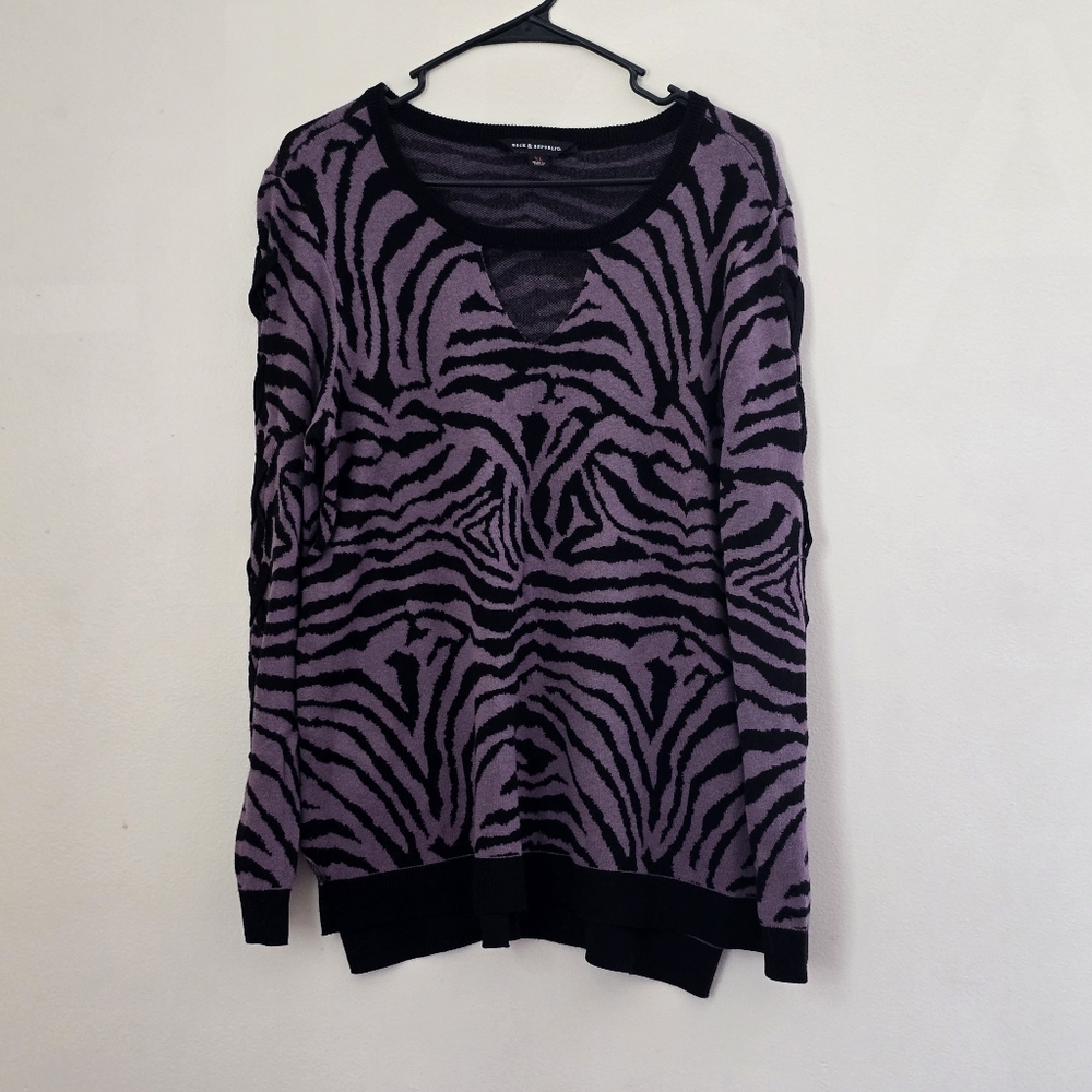 Rock & Republic Purple and Black Zebra-Print Scoopneck Sweater